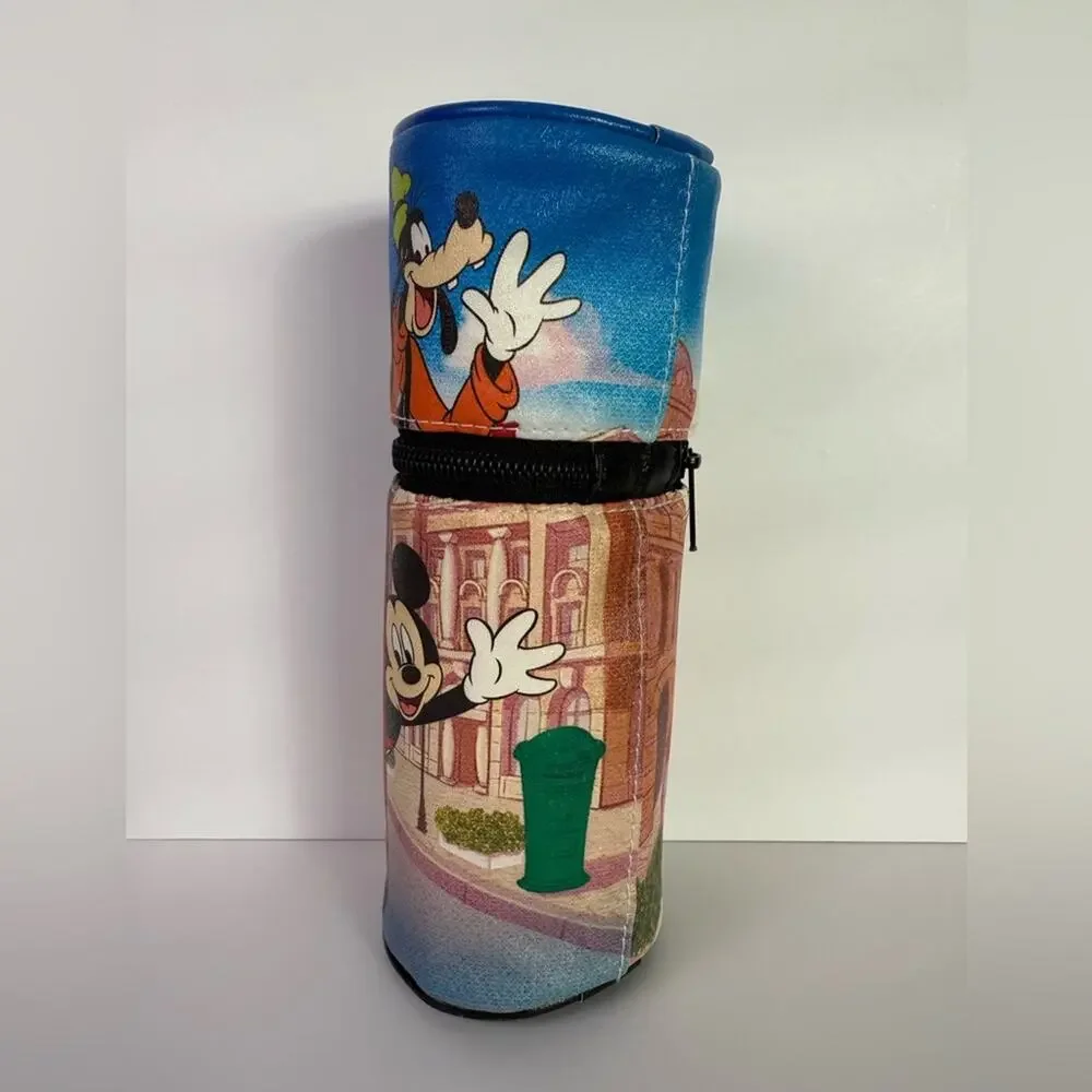 Shanghai Disney Resort Cylindrical Stationary Pencil Pouch/Makeup Bag 9”x3”